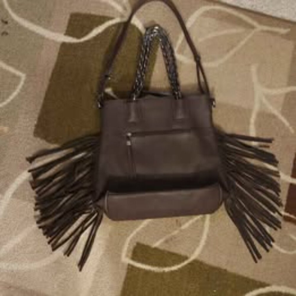 SOLD.   Boho Fringe Faux Leather Removeable Shoulder Strap Crossboody boho bag